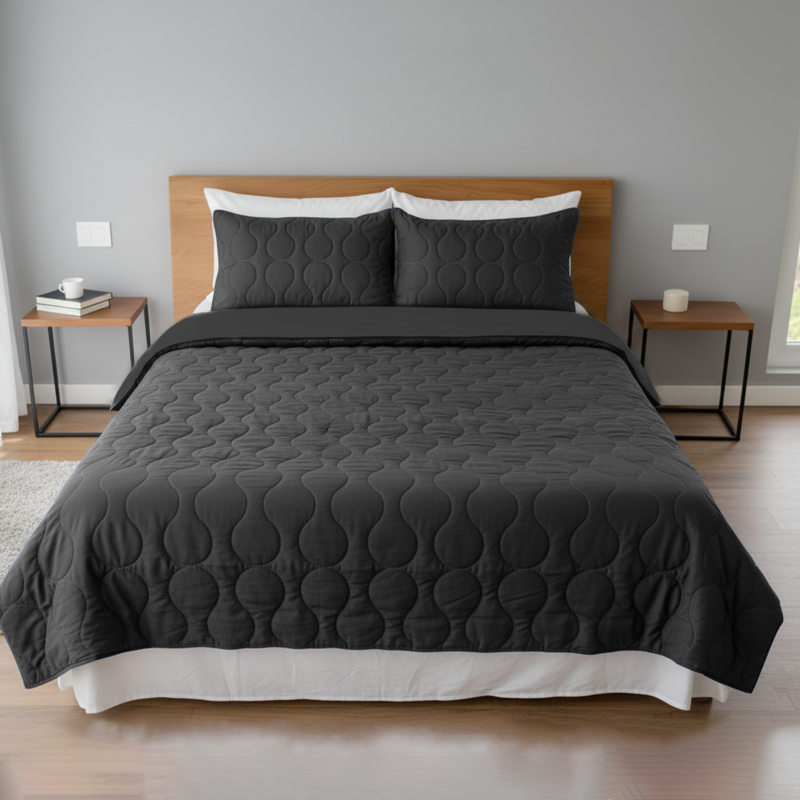 COBERTOR SUEDE NEGRO FULL (2 plazas)